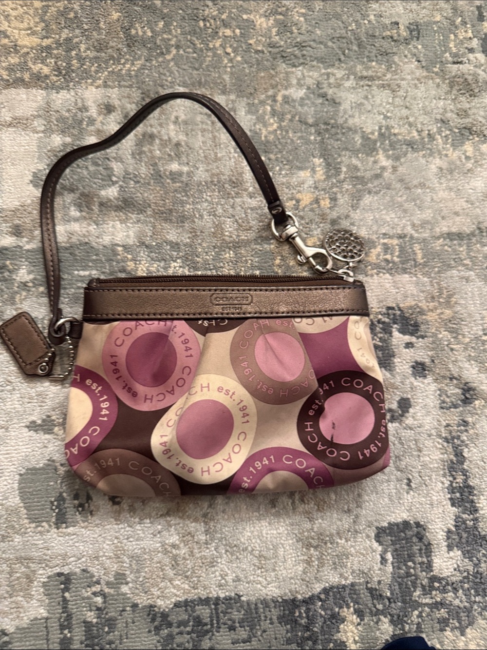 Coach Pink, Cream & Brown Signature Circle Wristlet